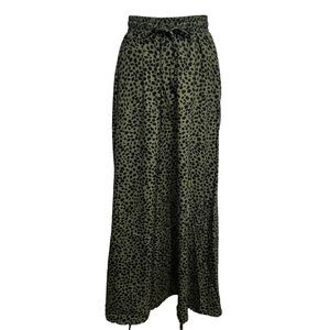 Bluetime Leopard Print Maxi Skirt Size S Green Black Drawstring Waist NTW